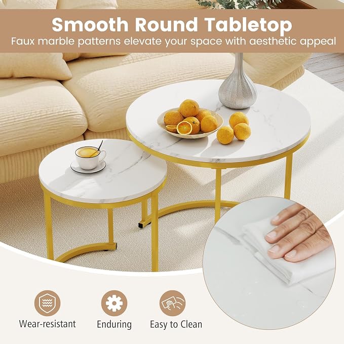 Giantex Nesting Coffee Table Set of 2, Round Stacking Side Tables - Image 6