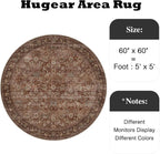 5ft Round Brick Red Vintage Floral Washable Rug - Image 2
