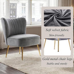 Velvet Accent Chair Set of 2 Comfy Living Room Chair Armless Slipper Chair Mid - Image 6