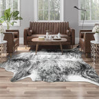 Western Faux Cowhide Rug, Animal Cow Hide Rug, 6.2 x 5.2 Ft Black | Premium by AROGANAREARUG