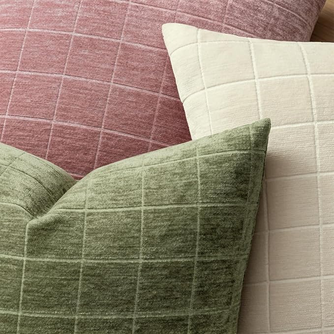 MIULEE Decorative Chenille Check Throw Pillow Covers Vintage Plaid Couch - Image 2