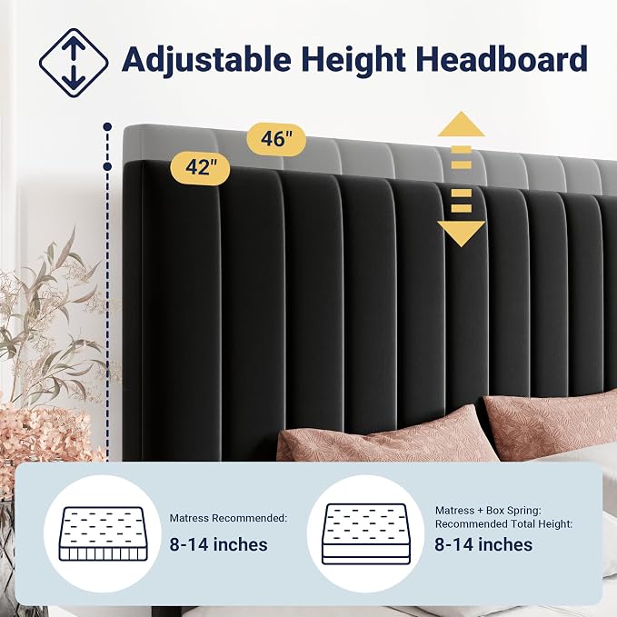 Allewie Queen Size Storage Bed Frame, Vertical Channel Tufted Adjustable - Image 4