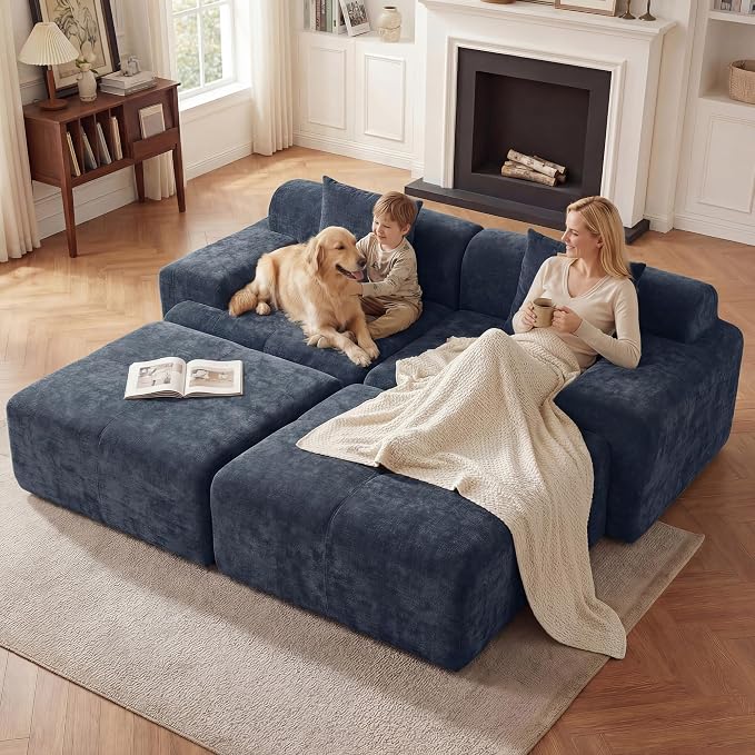83.5" Boneless Loveseat with 2 Ottoman, Cloud Comfy Sofa Bed, Modular Sofa by Mifnas