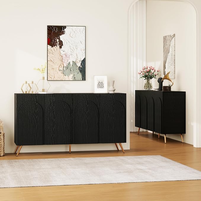 59" Black Arched Sideboard Buffet Cabinet - Image 7
