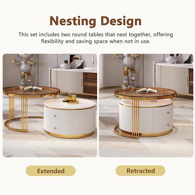 Modern 2 Pieces Round Nesting Coffee Table - Image 7