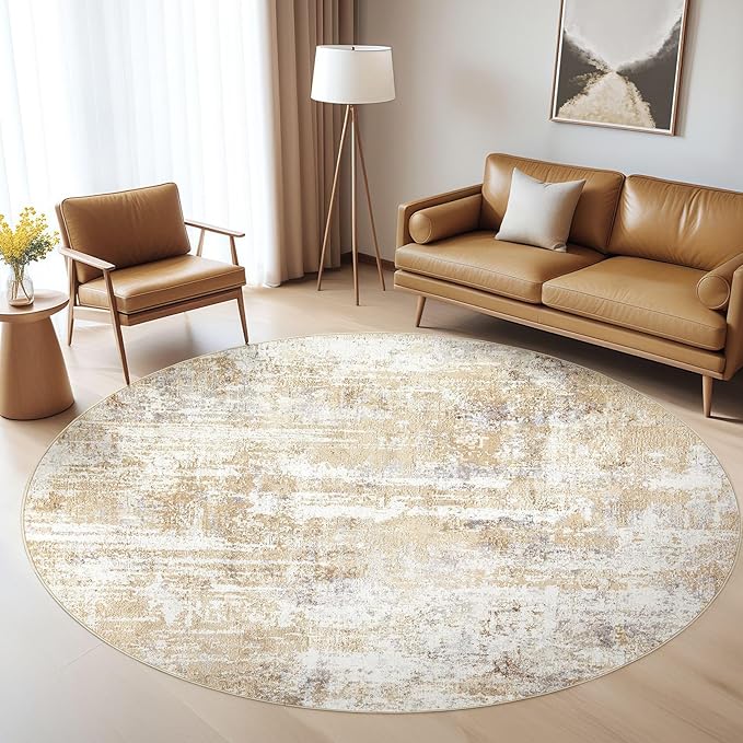LOONGRUG Round Rug 5x5 Washable Neutral Modern Abstract Circle Area Rugs | Soft by LOONGRUG