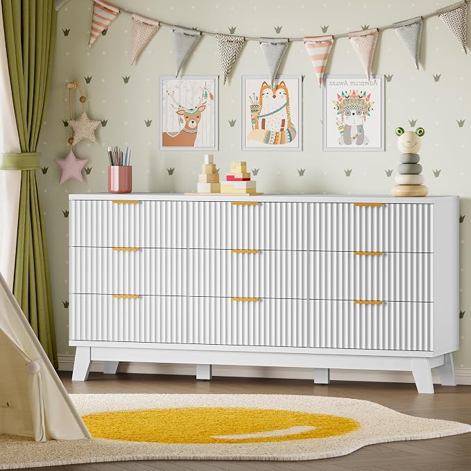 BORNOON Fluted 9 Drawer Dresser, 57.1" Wide Modern Boho Chest of Drawers - Image 7