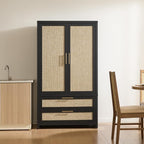 SICOTAS Rattan Armoire Wardrobe Closet Cabinet, 2 Drawers and Hanging Rod - Image 8