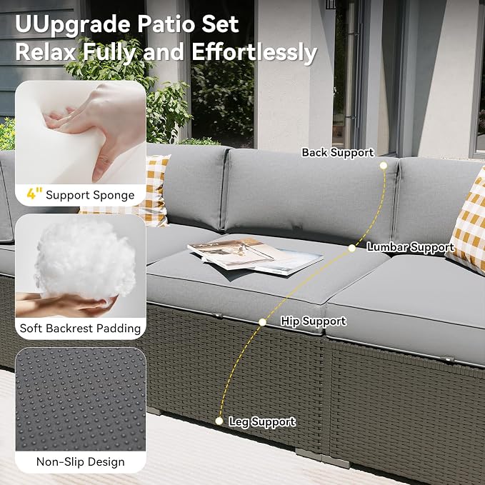 Aoxun Patio Furniture Set with Umbrella, 8 Piece Outdoor Sectional Sofas - Image 4