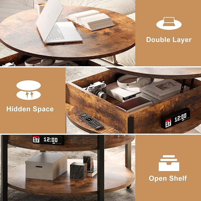 FABATO Round Lift Top Coffee Table - Image 5