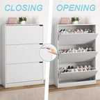 BORNOON Shoe Cabinet with 3 Flip Drawers, Hidden Wood Shoe Cabinet, - Image 5