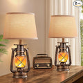 LEDIARY 18.72" Black Gold Vintage Lantern Flickering Flame Table Lamps by LEDIARY