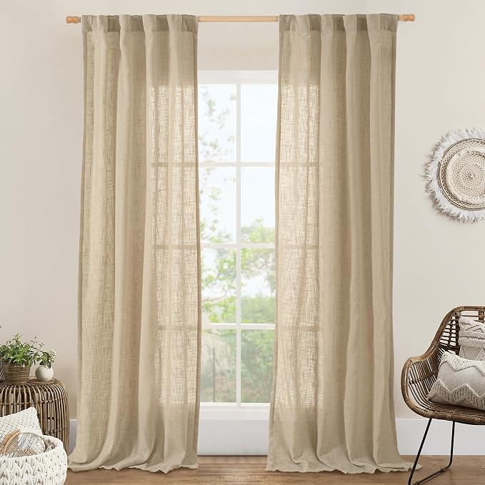 Linen Blended Curtains for Bedroom Living Room, 38 x 84 Inch | Faux Linen by LAMIT