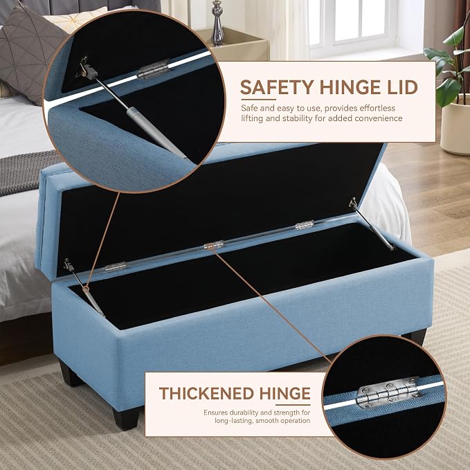 WUTUTUEE 51" Fabric Storage Ottoman Bench, Upholstered Rectangle End of Bed - Image 3