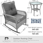 Patio Furniture Set 3 Pieces, Wicker Outdoor Rocking Bistro Set - Image 7
