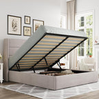 Allewie Queen Size Lift Up Storage Bed, Modern Wingback Headboard, Hydraulic by Allewie