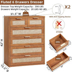 LEYAOYAO Rattan Dresser for Bedroom Set of 2, Modern 6 Drawers Boho Dressers - Image 2