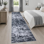 2.6x14 Washable Runner Rug:Modern Abstract Indoor Carpet Black | - Image 3