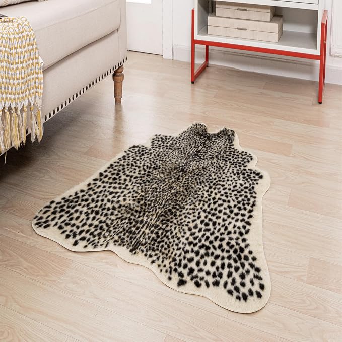 Leopard Print Rug, Faux Cowhide Cheetah Skin Rug Animal Printed Area Rug Carpet - Image 2