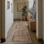 Schweek 2.6x8 Hallway Runner Rug Washable Vintage Neutral Runners Brown | Non - Image 3