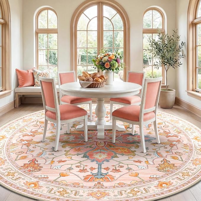 RELEANY Washable Area Rug, Round 10ft, Water Repellent, Pet Friendly, Vintage - Image 3