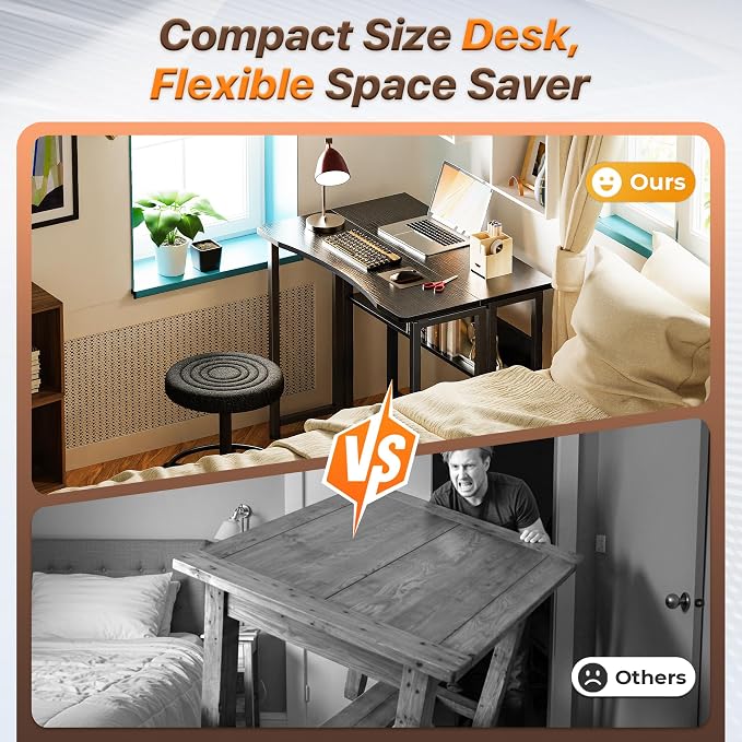 Huuger Folding Desk with Storage Shelf, 31.5 Inch Foldable Computer Table - Image 3