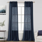 Navy Blue Linen Blend Drapes 84 Inch Length 2 Panels Set Back Tab Rod Pocket by Nanspring