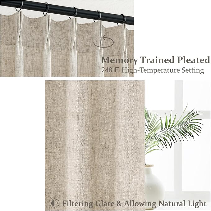 60 Inch Wide Natural Linen Textured Curtains 102 Inches Long - Image 3