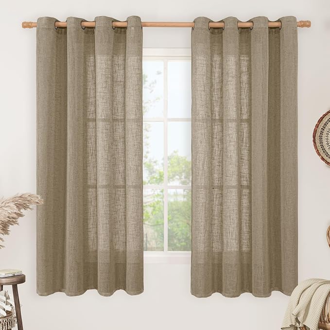 Linen Curtains 63 Inch Length 2 Panels by LAMIT