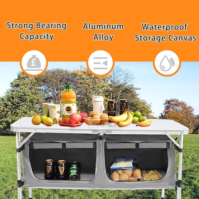 CampLand Outdoor Folding Table Aluminum Lightweight Height Adjustable - Image 3