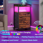 Furnulem Night Stand with Charging Station and Led Light, 4 Drawer Dresser - Image 5