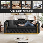 2 Piece Velvet Chesterfield Sofa Luxury Tufted Sofa Black and Gold Couch Set - Image 6