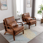 Mid Century Modern Brown Accent Chair Living Room- Comfy Solid Wood Arm Chair - Image 9