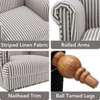 Black Striped Linen Fabric Accent Chairs Set of 2, Modern Farmhouse Upholstered - Image 4