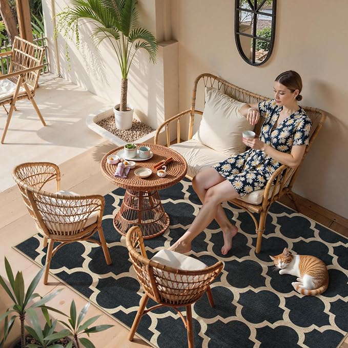 Lahome Moroccan Outdoor Rug 5x7, Easy Jute Black Washable Rugs - Image 6