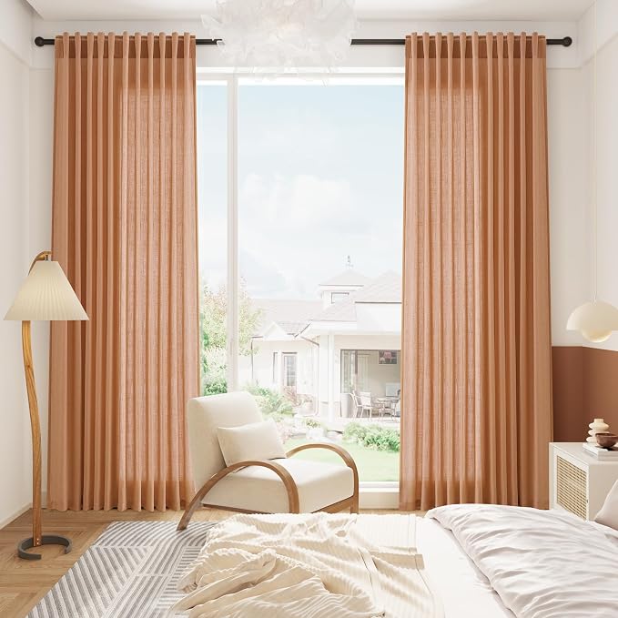 Peach Quartz Curtains 90 Inches Long 2 Panel Set Back Tab Rod Pocket Linen - Image 8