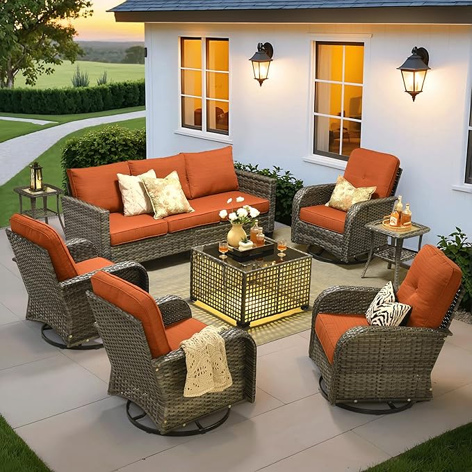 ovios 8 Pieces Patio Furniture Set, Outdoor Wicker Sofa Couch by OVIOS