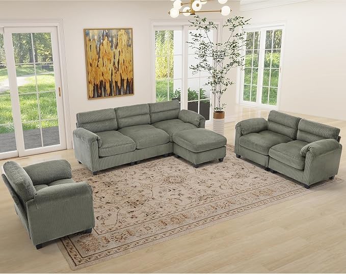 HAOMARKETS Corduroy 4-piece Sofa Set, Upholstered Ottoman, Loveseat 2-Seater - Image 6