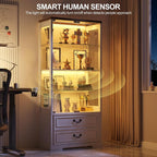 FREDEES Display Cabinet with Glass Doors, Tall Bookcase with 3 Color Lights and - Image 7