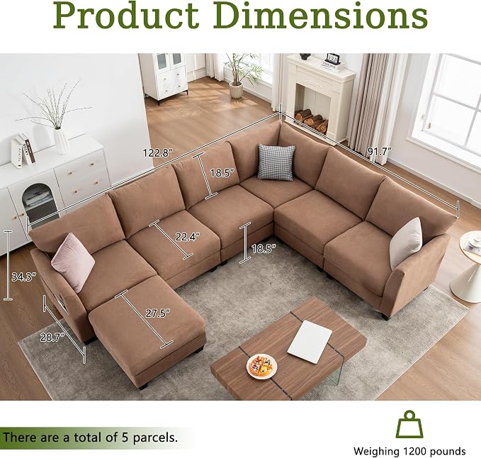 122.8" Large Sectional Couches for Living Room, 6 Seater L Shaped Modular - Image 2