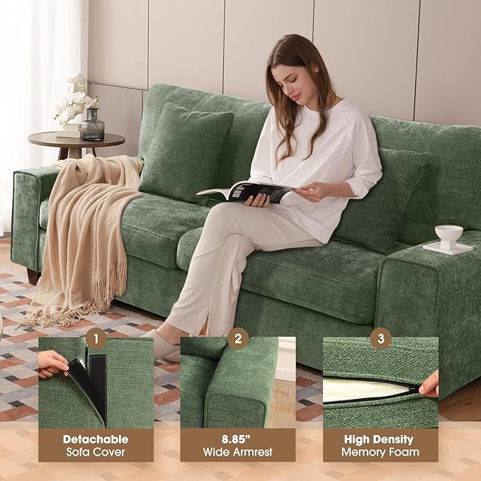 DOPEDIO Modern Living Room Sofa Set, 88.58" Chenille Loveseat - Image 3
