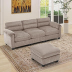 HAOMARKETS Corduroy 2-Piece Sofa Set, Upholstered Ottoman and 3-Seater Sofa by HAOMARKETS