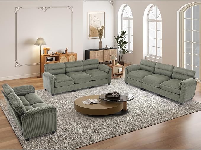 HAOMARKETS Corduroy Sofa Set, Upholstered Loveseat Man and 3-Seater Couch Set - Image 6