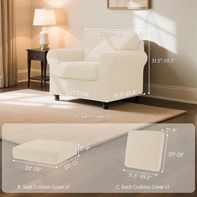 SUBRTEX 3 Pieces Stretch Sofa Slipcover Sets Couch Cover Sets Backrest Cushion - Image 3