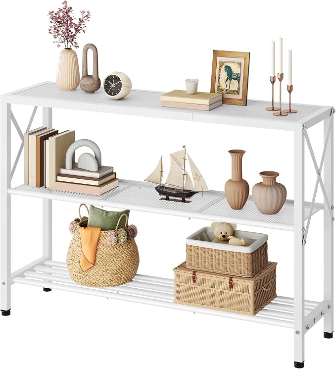 Hoctieon White Industrial Console Table, 3 Tier Entryway Tables, Hallway Desk - Image 9