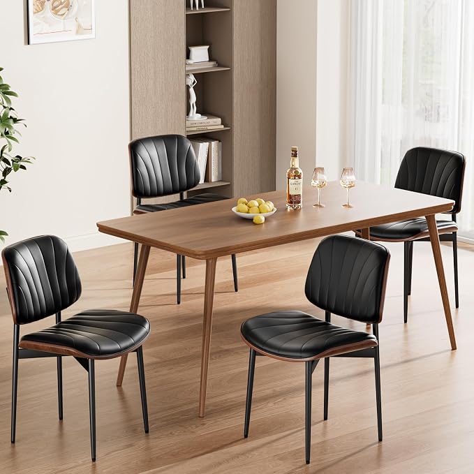 REONEY Dining Chairs Set of 6, Mid-Century Modern Upholstered PU Leather Chairs - Image 4