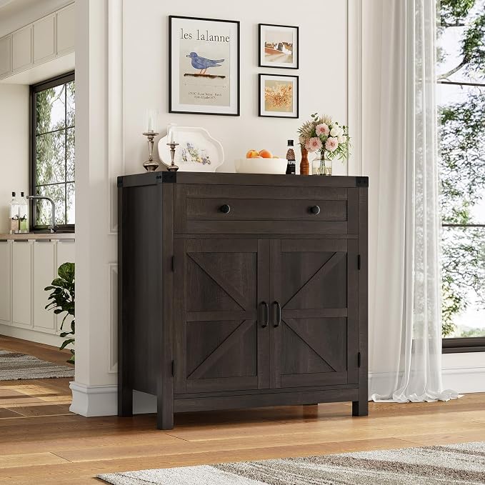 HOSTACK Coffee Bar Cabinet, Kitchen Storage Cabinet, Modern Farmhouse Buffet - Image 4