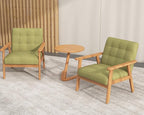 Modern Accent Chair with Wooden Table, Upholstered Linen Fabric Leisure Side - Image 9