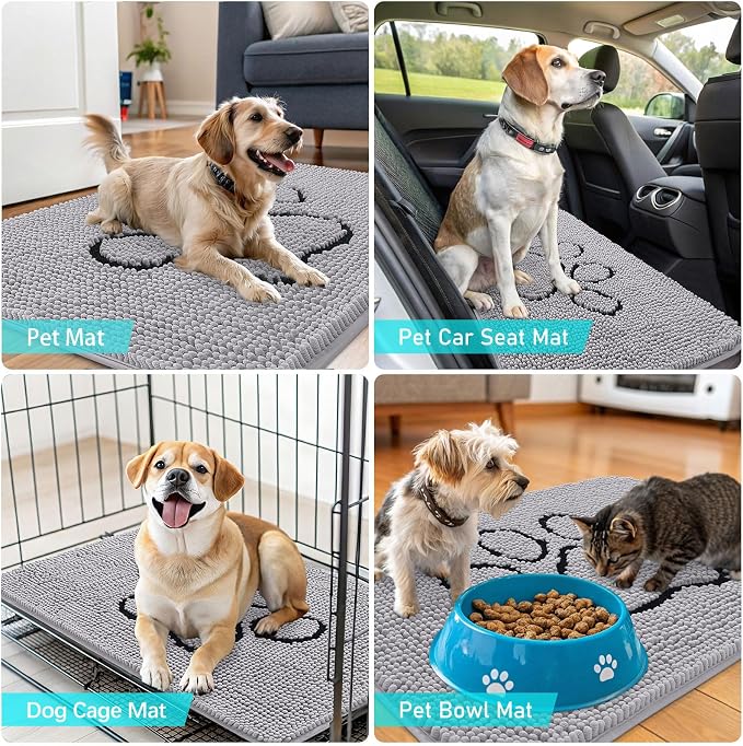 OLANLY Dog Door Mat for Muddy Paws 48x30, Paw Print Design Chenille Mud Mat | - Image 7