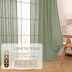 Sage Green Linen Sheer Curtains 54 Inch Length - Image 4